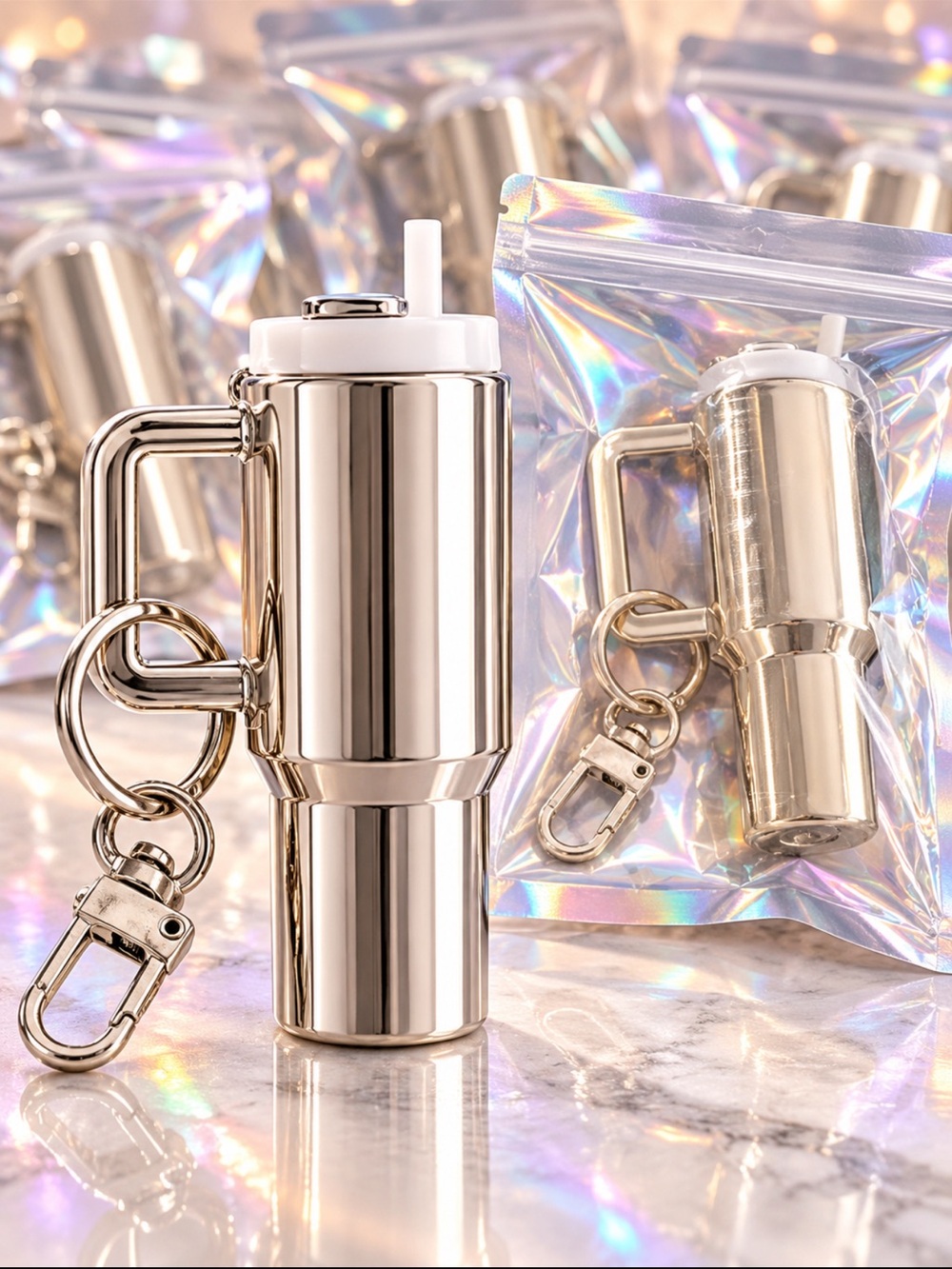 12pc Metallic Silver Mini Tumbler Keychain Blanks NWT Party Favors